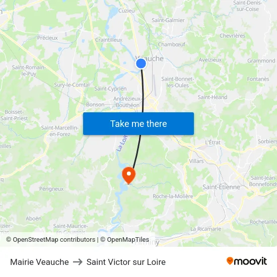 Mairie Veauche to Saint Victor sur Loire map