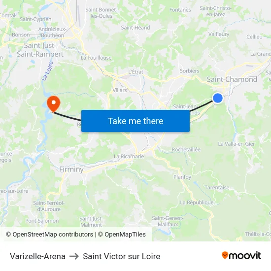 Varizelle-Arena to Saint Victor sur Loire map