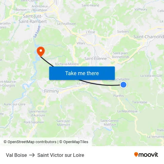 Val Boise to Saint Victor sur Loire map