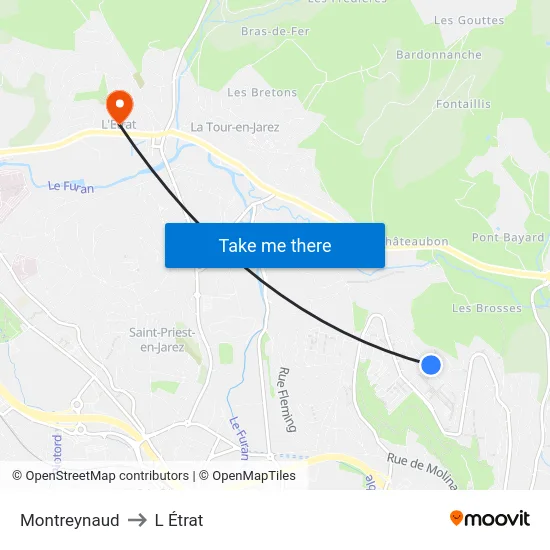 Montreynaud to L Étrat map