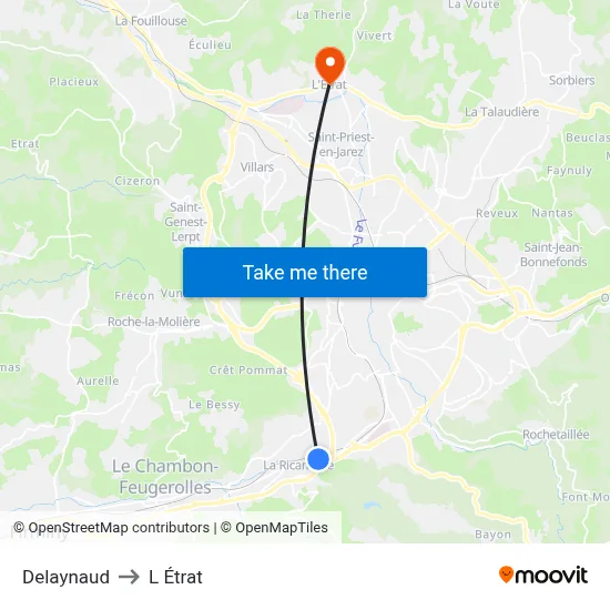 Delaynaud to L Étrat map