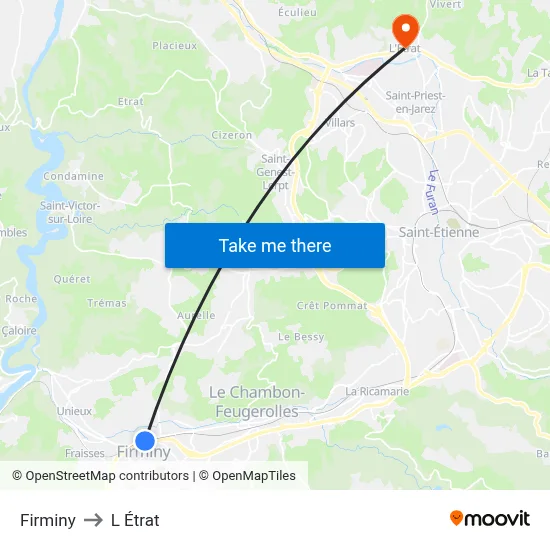 Firminy to L Étrat map