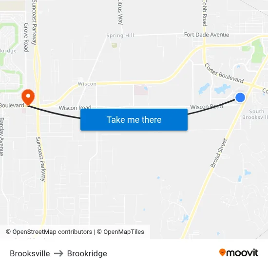 Brooksville to Brookridge map