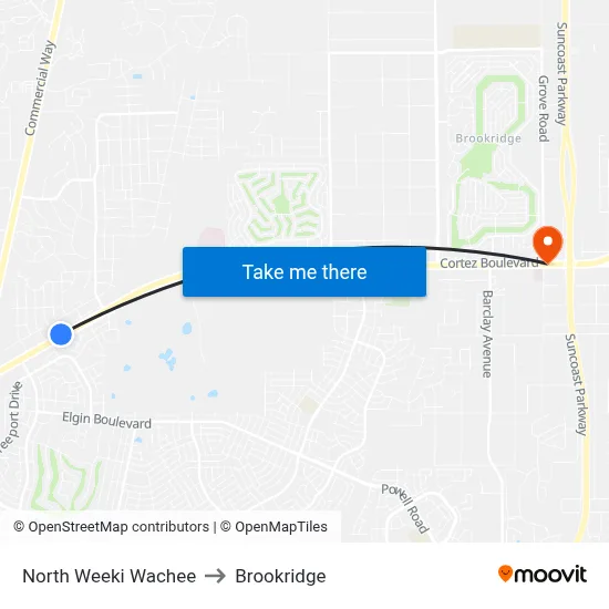 North Weeki Wachee to Brookridge map