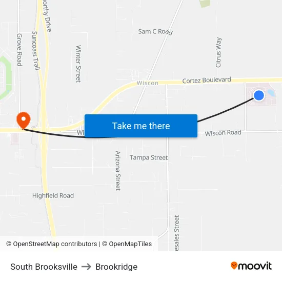 South Brooksville to Brookridge map