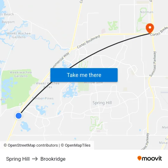 Spring Hill to Brookridge map