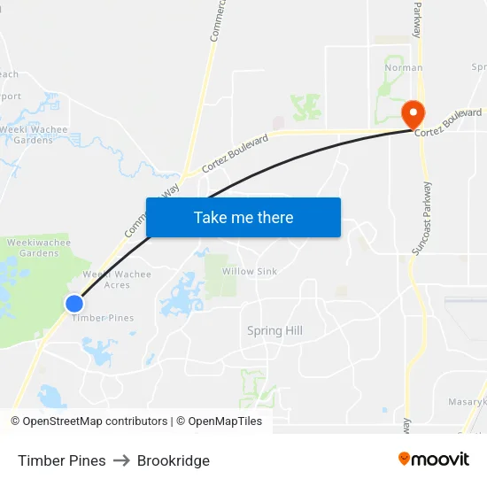 Timber Pines to Brookridge map