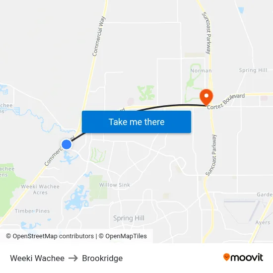 Weeki Wachee to Brookridge map
