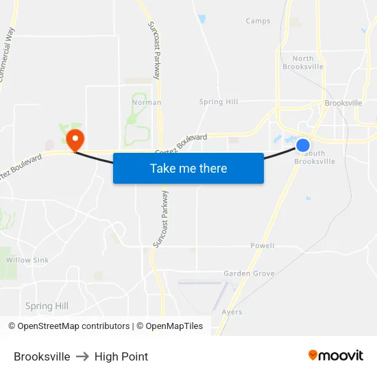 Brooksville to High Point map
