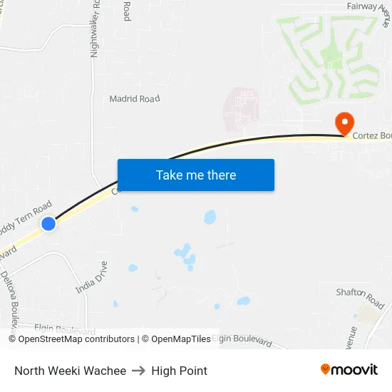 North Weeki Wachee to High Point map
