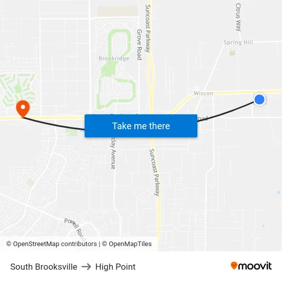 South Brooksville to High Point map