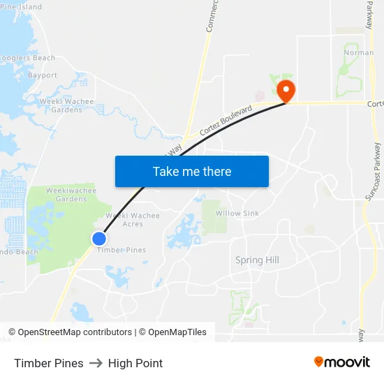 Timber Pines to High Point map