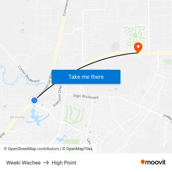 Weeki Wachee to High Point map