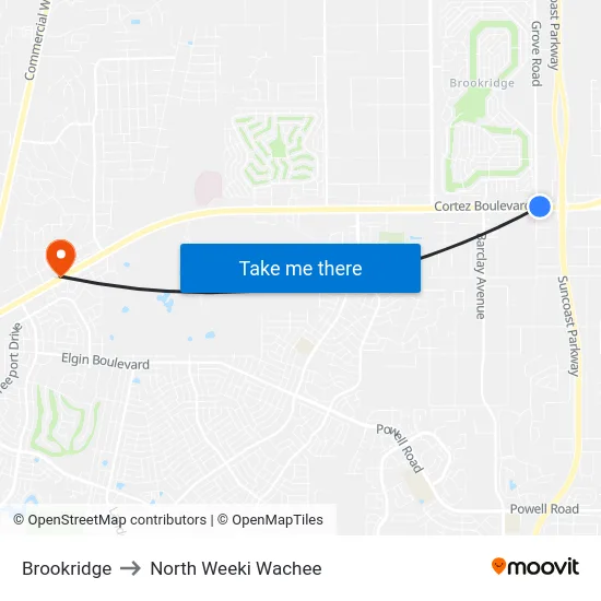 Brookridge to North Weeki Wachee map