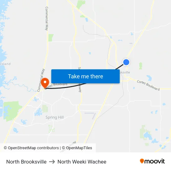 North Brooksville to North Weeki Wachee map