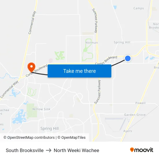 South Brooksville to North Weeki Wachee map