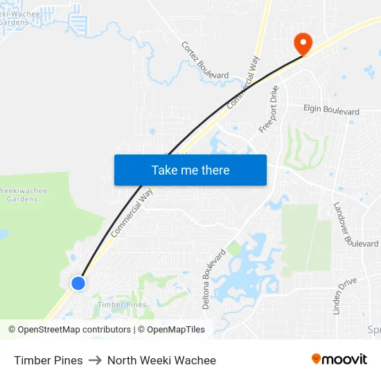 Timber Pines to North Weeki Wachee map