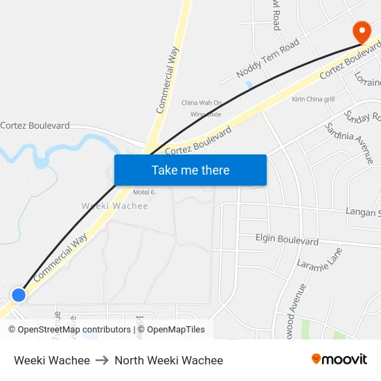 Weeki Wachee to North Weeki Wachee map