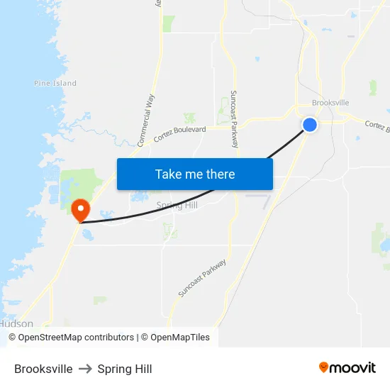 Brooksville to Spring Hill map