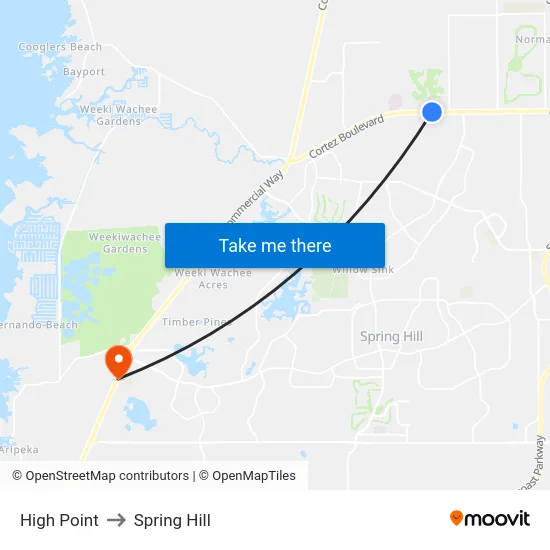 High Point to Spring Hill map