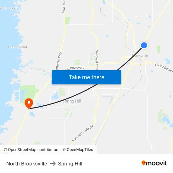 North Brooksville to Spring Hill map