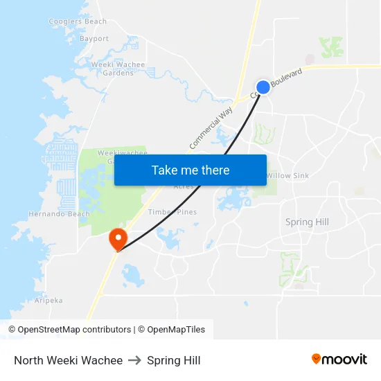 North Weeki Wachee to Spring Hill map