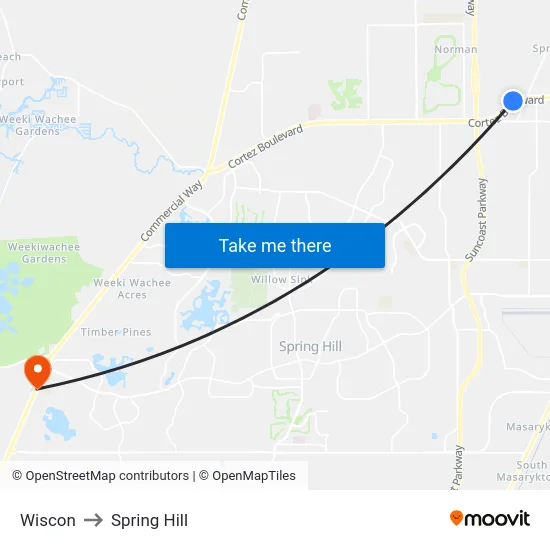 Wiscon to Spring Hill map