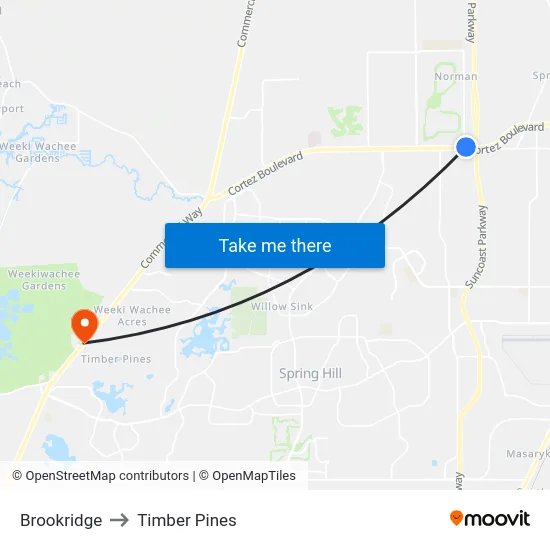 Brookridge to Timber Pines map