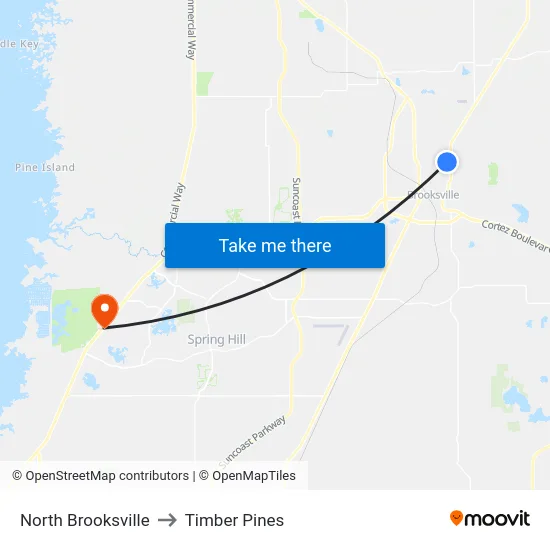 North Brooksville to Timber Pines map