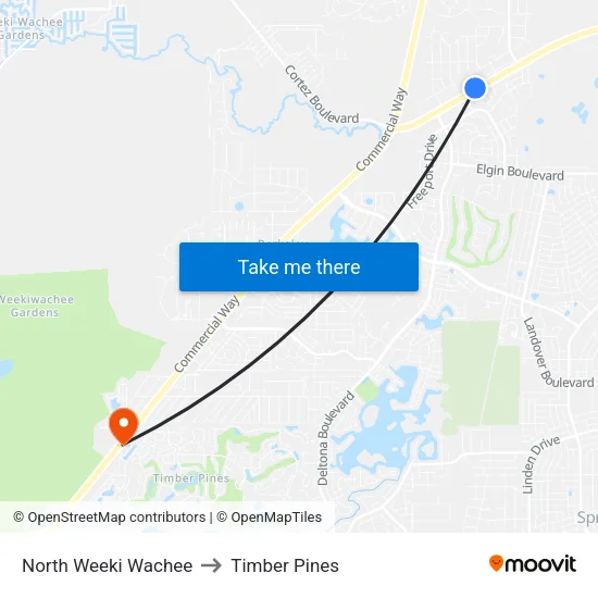 North Weeki Wachee to Timber Pines map