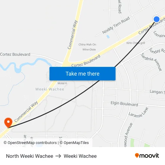 North Weeki Wachee to Weeki Wachee map