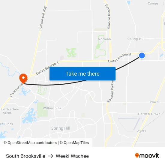 South Brooksville to Weeki Wachee map