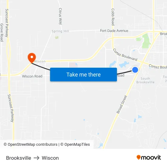 Brooksville to Wiscon map