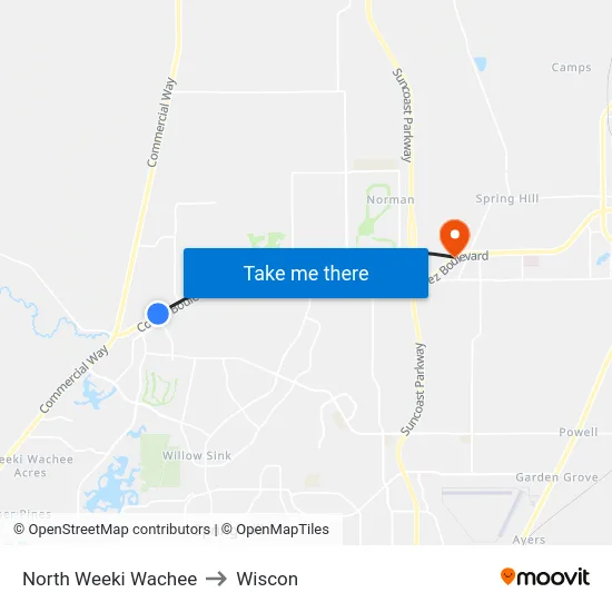 North Weeki Wachee to Wiscon map