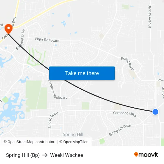 Spring Hill (Bp) to Weeki Wachee map