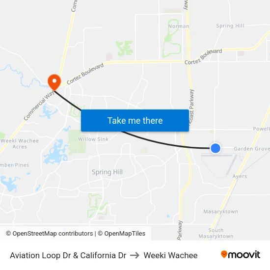 Aviation Loop Dr & California Dr to Weeki Wachee map