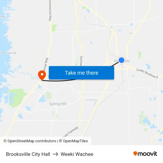 Brooksville City Hall to Weeki Wachee map