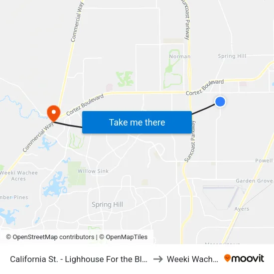 California St. - Lighhouse For the Blind to Weeki Wachee map