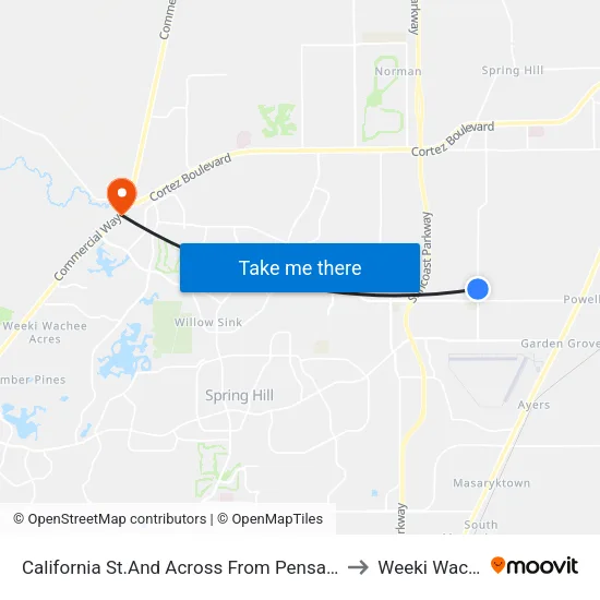 California St.And Across From Pensacola St. to Weeki Wachee map