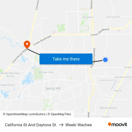 California St.And Daytona St. to Weeki Wachee map