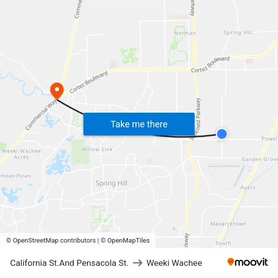 California St.And Pensacola St. to Weeki Wachee map