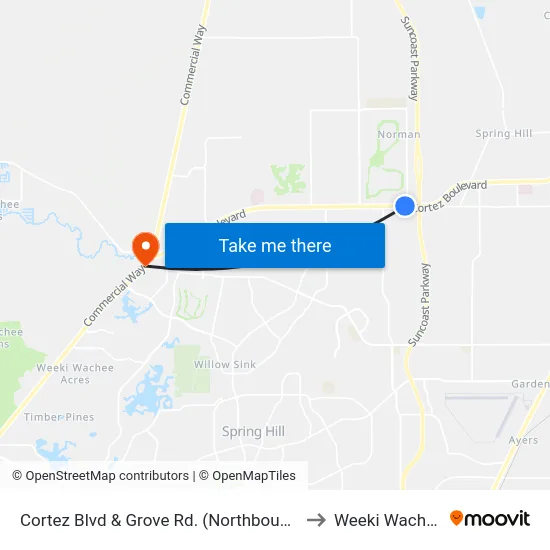 Cortez Blvd  & Grove Rd. (Northbound) to Weeki Wachee map