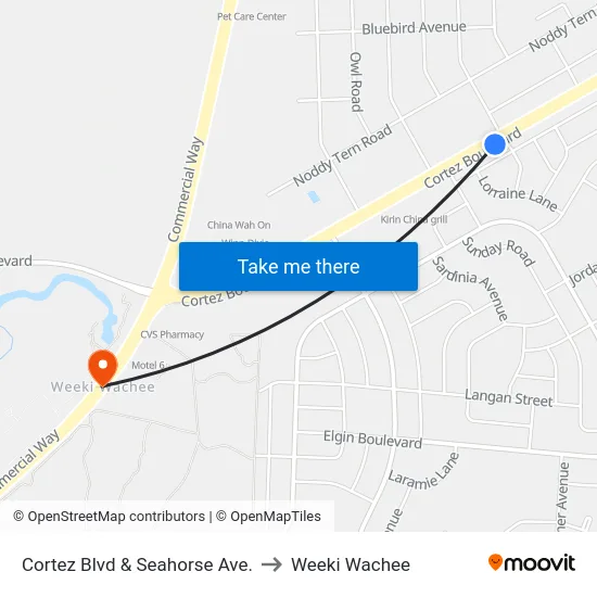 Cortez Blvd  & Seahorse Ave. to Weeki Wachee map
