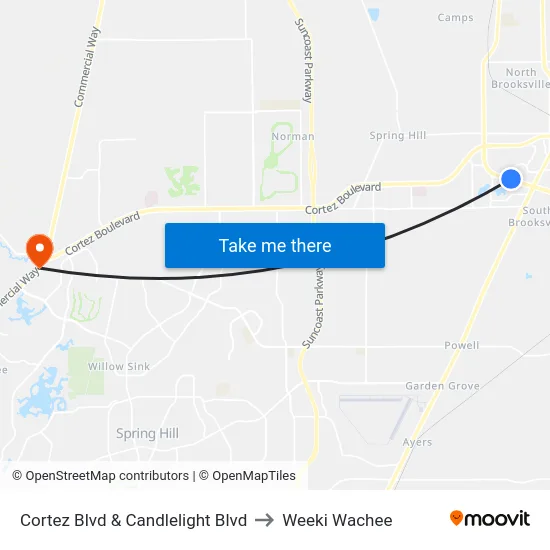 Cortez Blvd & Candlelight Blvd to Weeki Wachee map