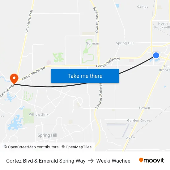 Cortez Blvd & Emerald Spring Way to Weeki Wachee map