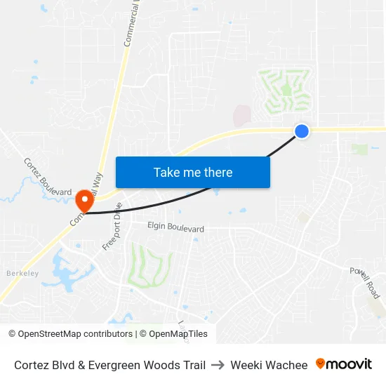 Cortez Blvd & Evergreen Woods Trail to Weeki Wachee map
