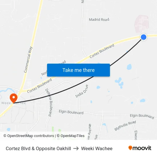 Cortez Blvd & Opposite Oakhill to Weeki Wachee map