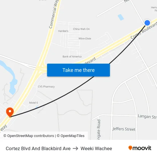 Cortez Blvd And Blackbird Ave to Weeki Wachee map