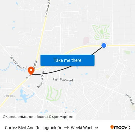 Cortez Blvd And Rollingrock Dr. to Weeki Wachee map