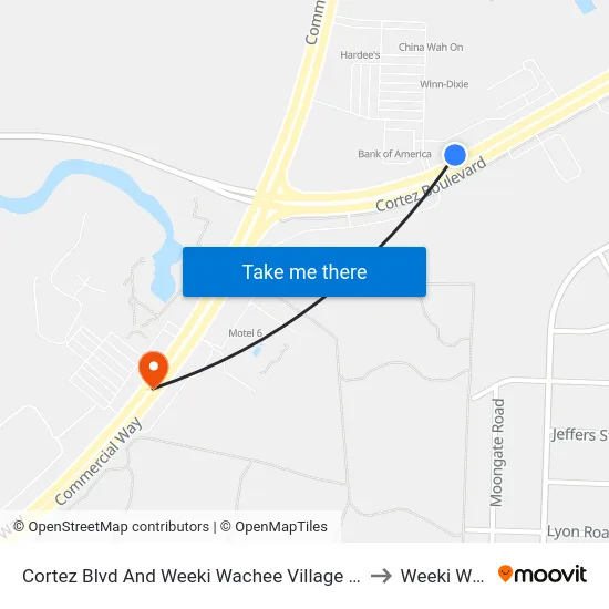 Cortez Blvd And Weeki Wachee Village Shopping Center to Weeki Wachee map